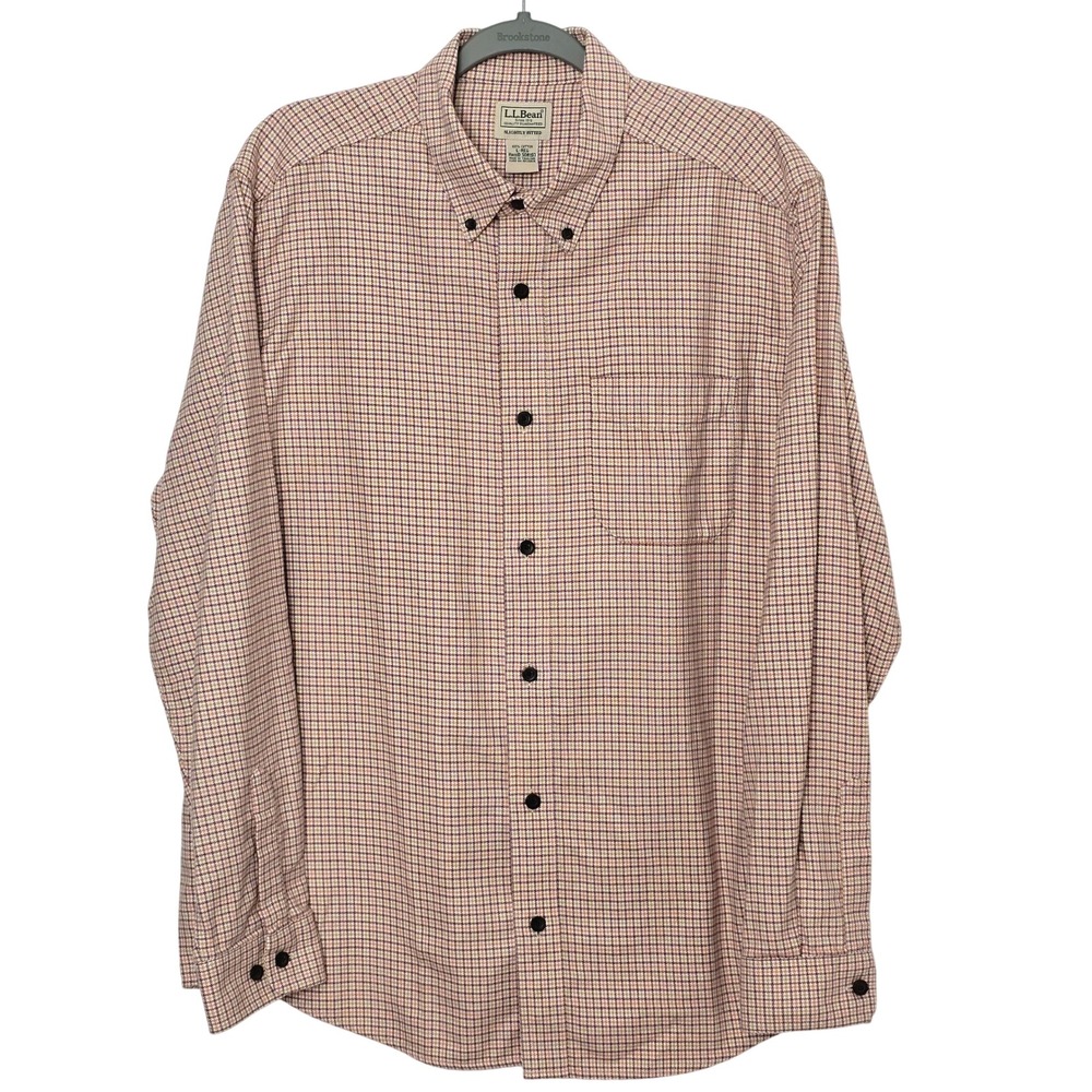 LL Bean Mens Cotton Shirt L Reg Long Sleeve Slightly Fitted Plaid  Button Down